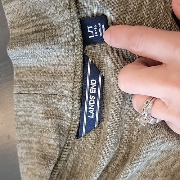 Lands' End Heathered Loden Moss Green Open Front Cardigan w/ Pockets Large Tall - Picture 10 of 10